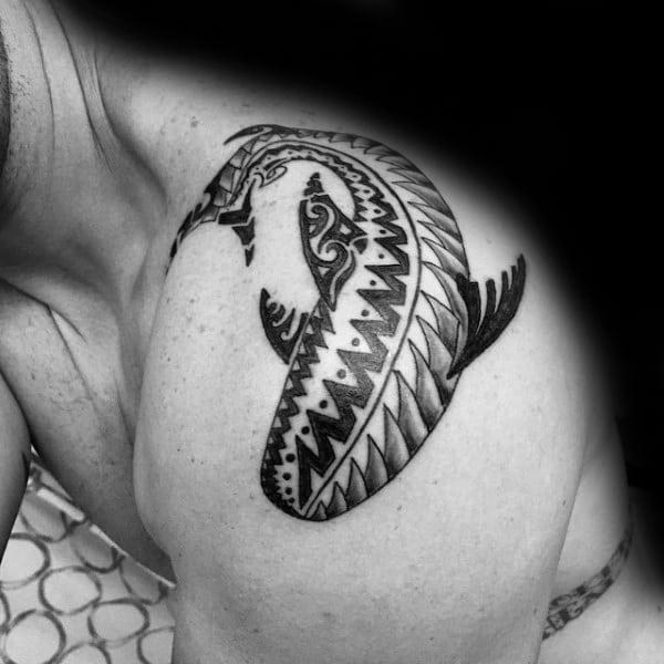 Mens Cool Shoulder Shark Tribal Tattoos