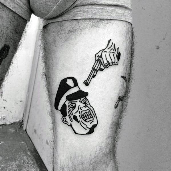 Mens Cool Simple Police Officer Tattoo On Thigh