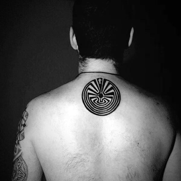 Mens Cool Small Upper Back Maze Tattoo Ideas