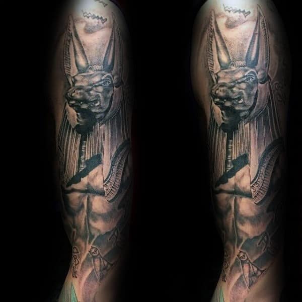 Mens Cool Tattoo Designs Of Anubis With Shaded Grey Ink