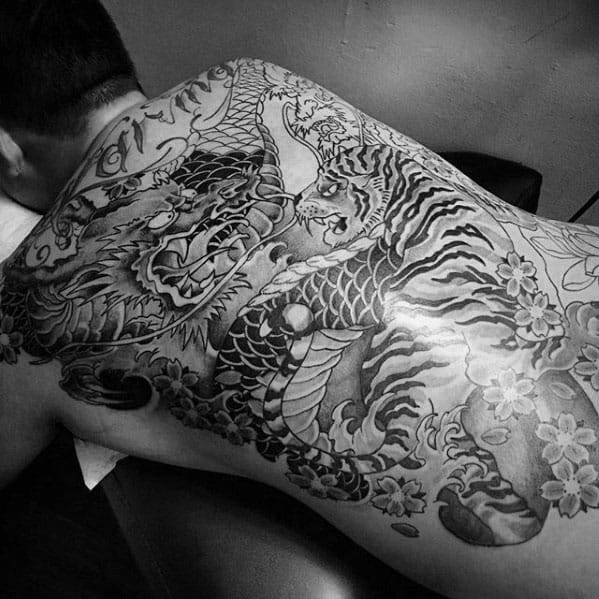 Mens Cool Tiger Dragon Tattoo Ideas On Back