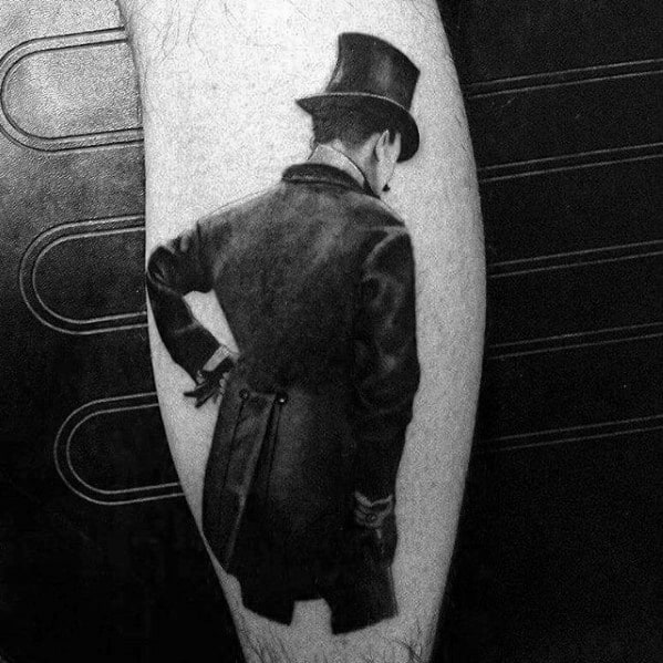 Mens Cool Top Hat Tattoo Ideas On Leg Calf