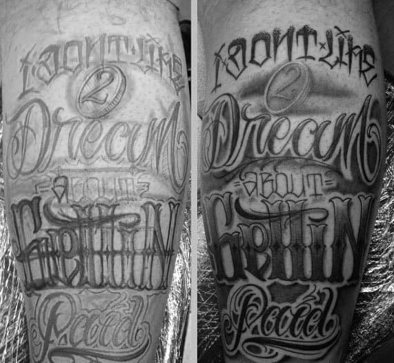 Mens Cool Typography Tattoo Design Inspiration Leg