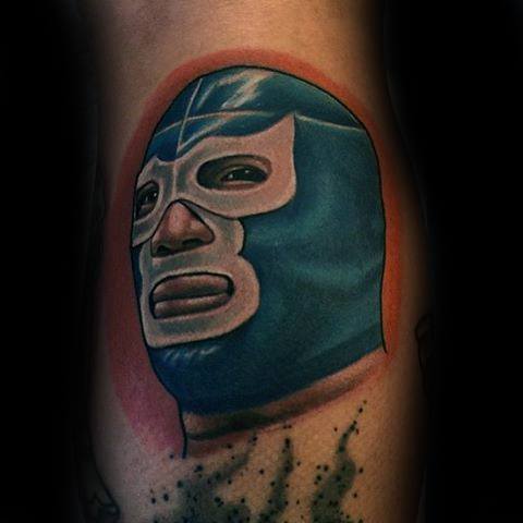 Mens Cool Wrestling Mask Tattoo On Leg Calf Ideas