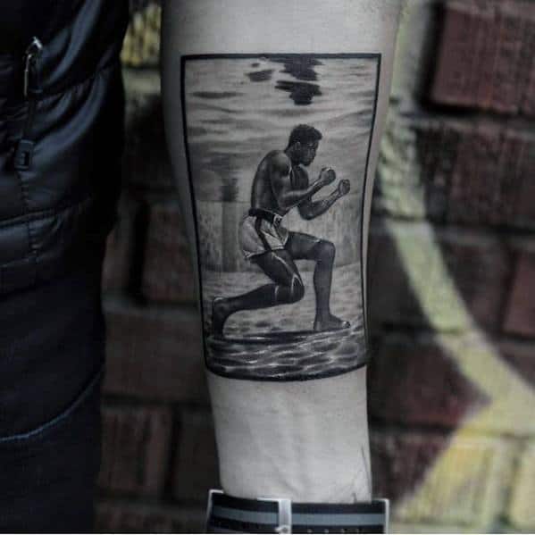 Mens Coolest Small Boxer Ali Underwater Training Tattoo On Inner Forearm