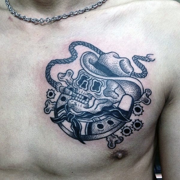 Mens Cowboy Horseshoe Chest Tattoo