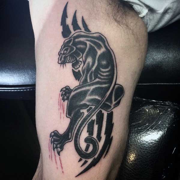 Mens Crawling Panther Tattoo On Bicep
