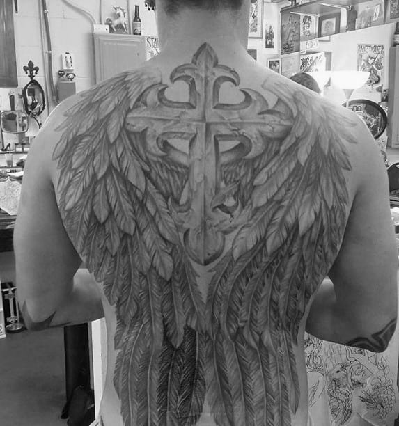 Mens Cross With Wings Unique Back Tattoos