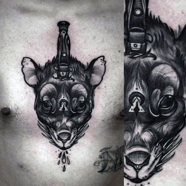 Mens Dagger Rat Upper Chest Tattoos