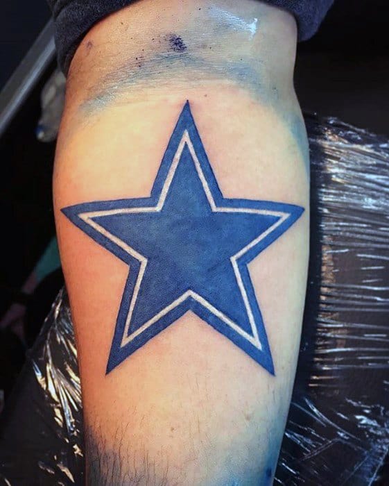 Mens Dallas Cowboys Blue Simple Star Leg Calf Tattoo