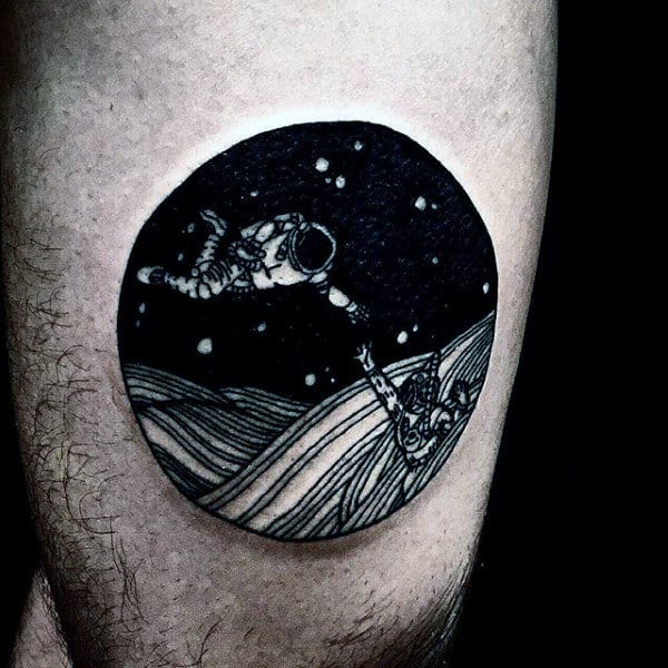 Mens Dark Circular Saving Astronaut Tattoo Arms Guys
