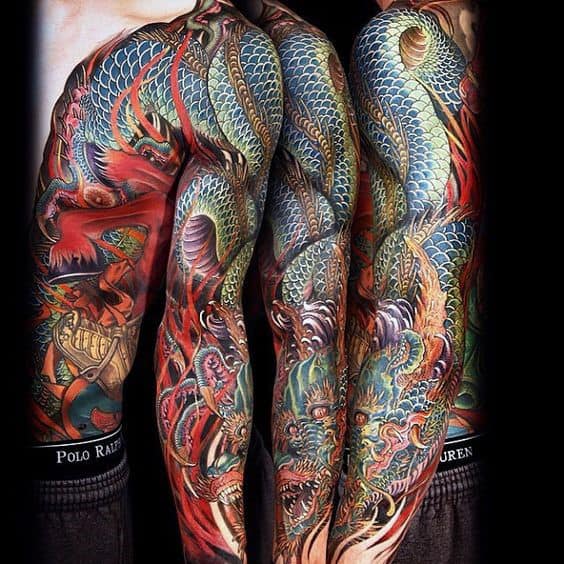 Mens Decorative Japanese Sleeve Tattoo