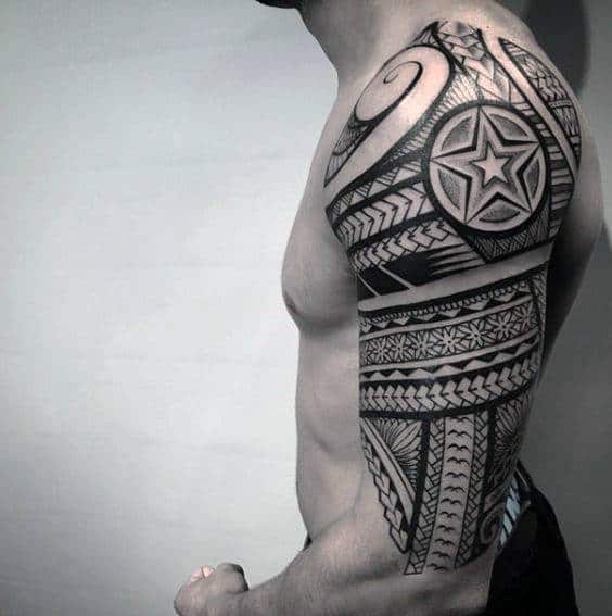 Mens Decorative Tribal Half Sleeve Tattoo Inspiration On Arm