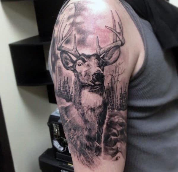 Mens Deer Hunting Tattoos Designs Upper Arm