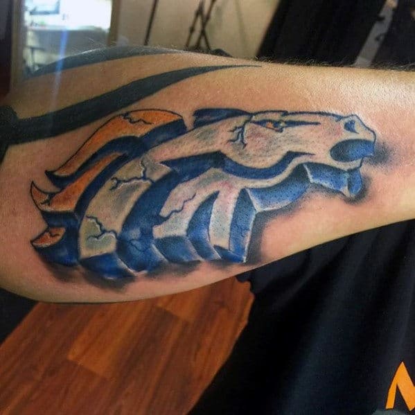 Mens Denver Broncos 3d Stone Tattoo On Outer Forearm