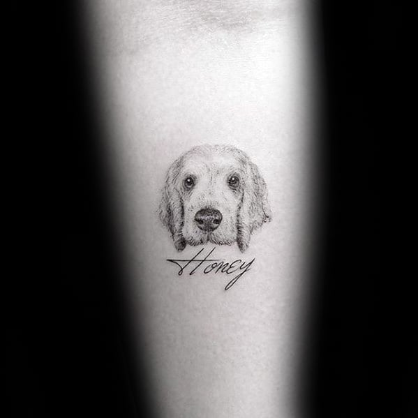Mens Detailed Awesome Small Dog Portrait Inner Forearm Tattoo