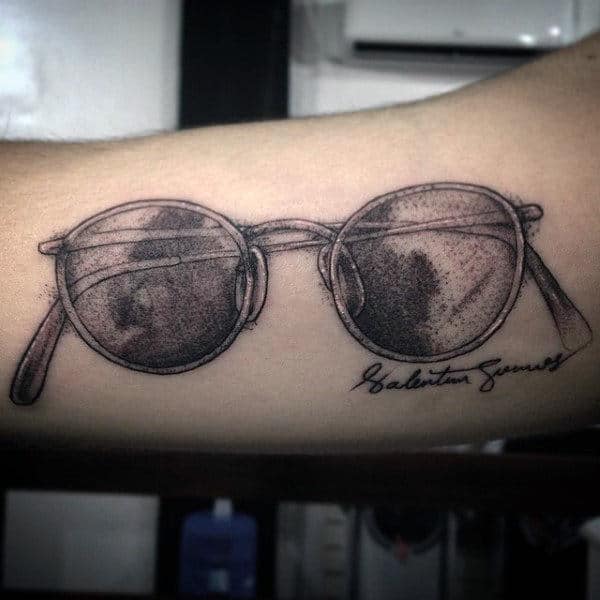 Mens Detailed Dotwork Glasses Inner Arm Bicep Tattoos