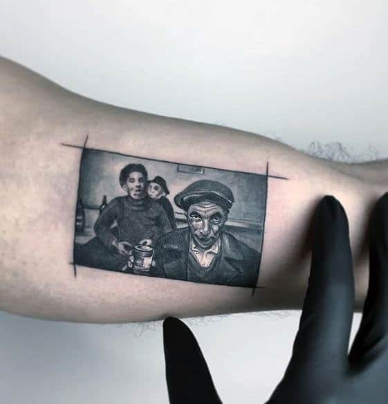 Mens Detailed Small Manly Portrait Rectangle Inner Arm Bicep Tattoo