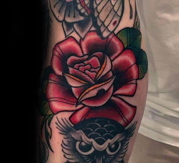 Mens Ditch Red Rose Flower Tattoo Ideas