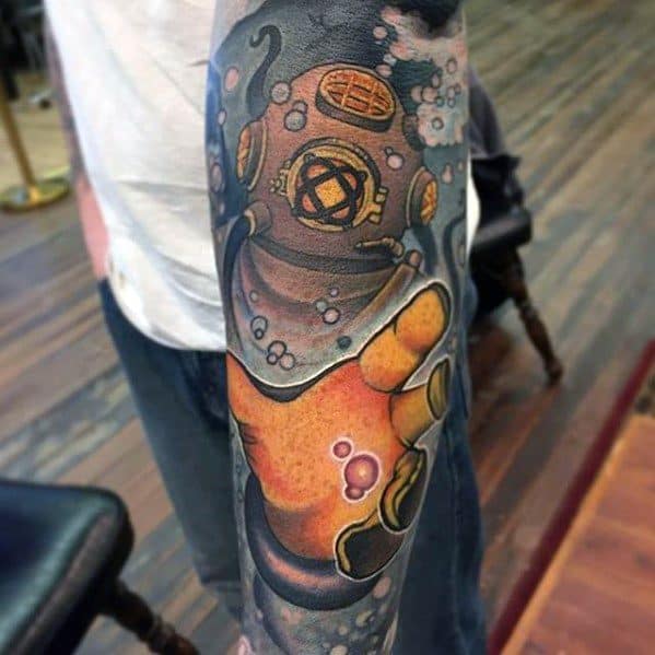 Mens Diver Forearm Sleeve 3d Tattoo Design Inspiration