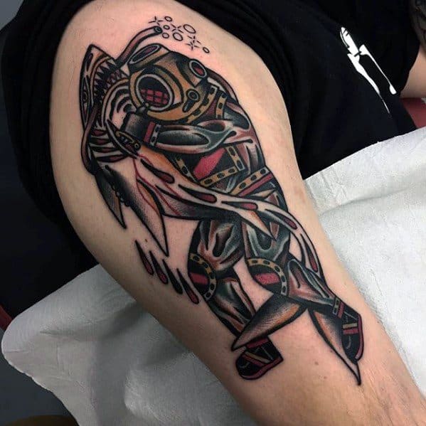 Mens Diver Tattoo Arm Design Ideas