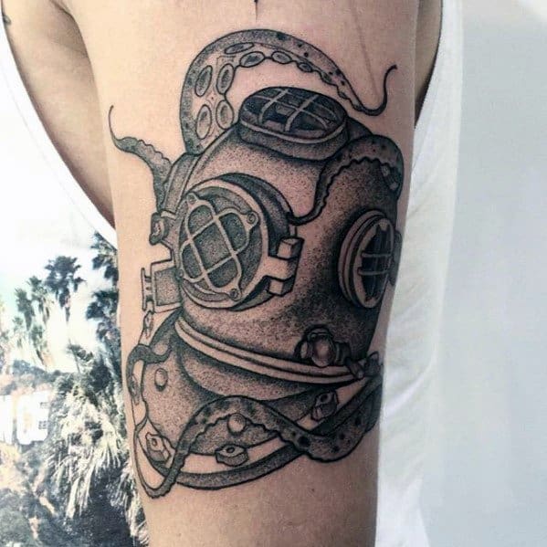 Mens Diving Helmet Tattoo Design Inspiration On Arm