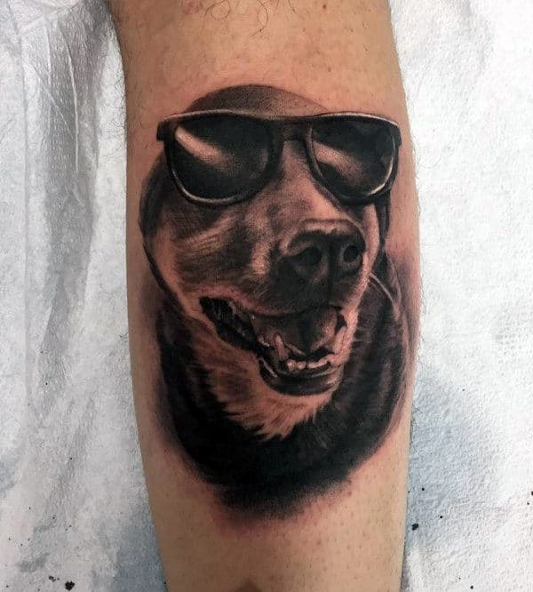 Mens Dog Wearing Glasses 3d Arm Tattoo
