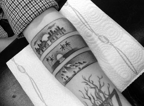 Mens Dotwork Armband Skyline Tattoo