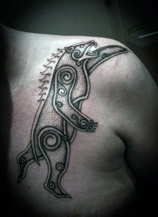 Mens Dotwork Celtic Bear Shoulder Tattoos