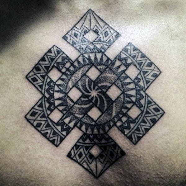 Mens Dotwork Endless Knot Symbol Tattoo On Chest