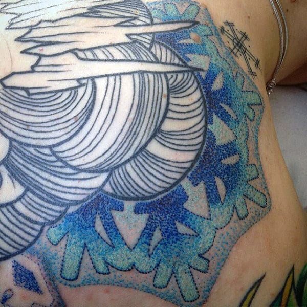 Mens Dotwork Full Back Snowflake Blue Ink Tattoos