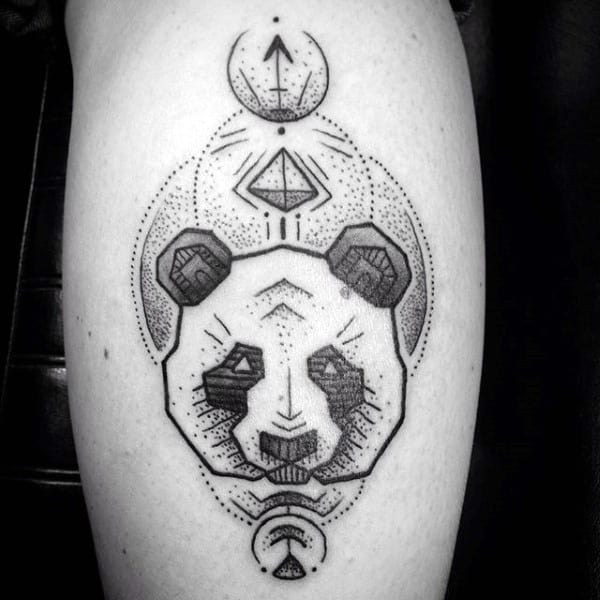 Mens Dotwork Geometrical Panda Face Tattoo On Arm