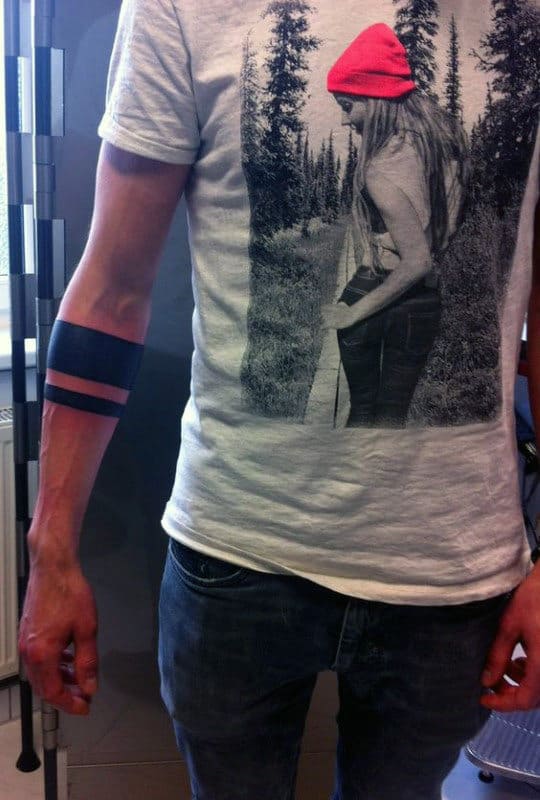 Mens Double Black Band Forearm Tattoo Designs