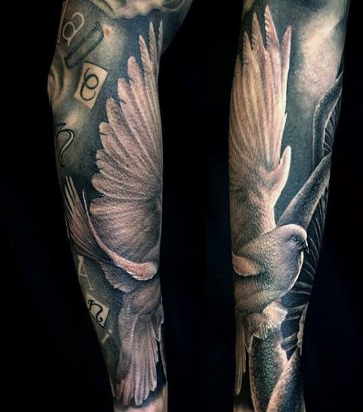 Mens Dove Feather Tattoo Sleeve