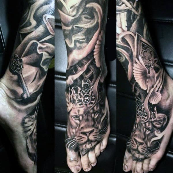 Mens Doves Tattoos On Legs And Foot