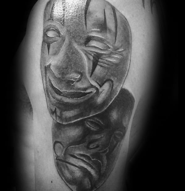 Mens Drama Mask Tattoo Design Inspiration 3d Arms