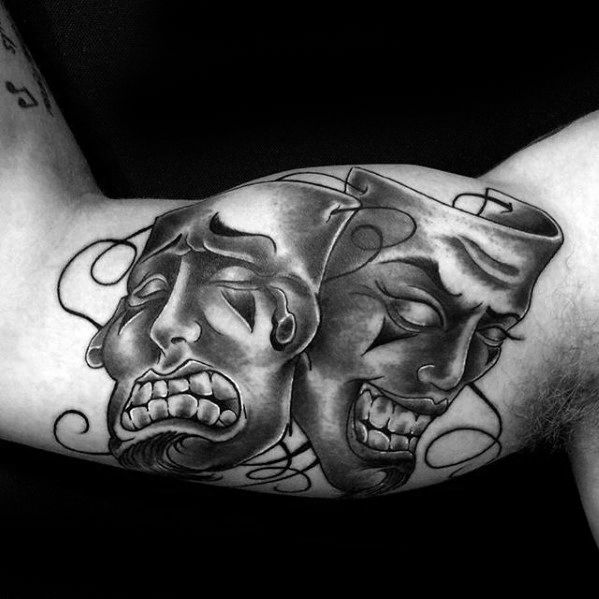 Mens Drama Mask Tattoo Ideas Inner Arm Bicep