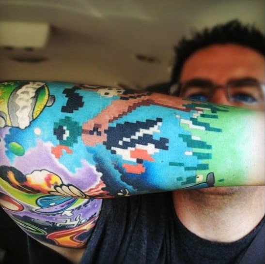 Mens Duck Hunt 8 Bit Full Arm Sleeve Tattoo Designs
