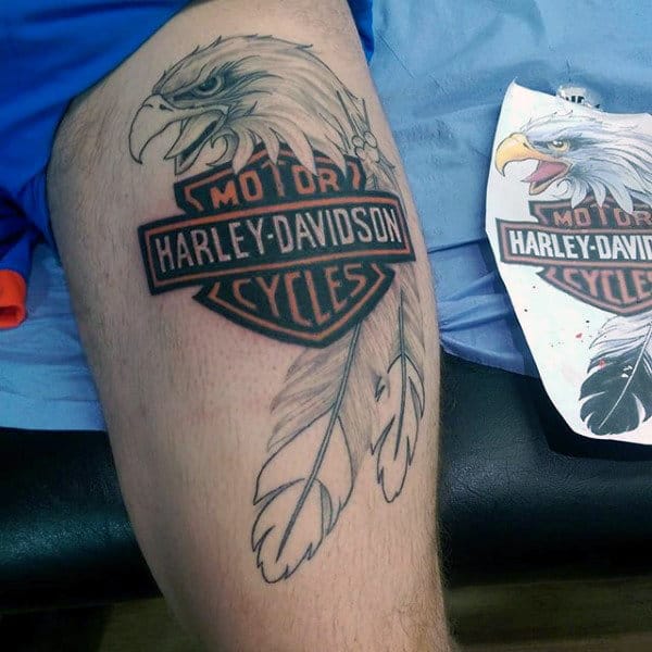 Mens Eagle Thigh Harley Davidson Motorcycle Tattoos