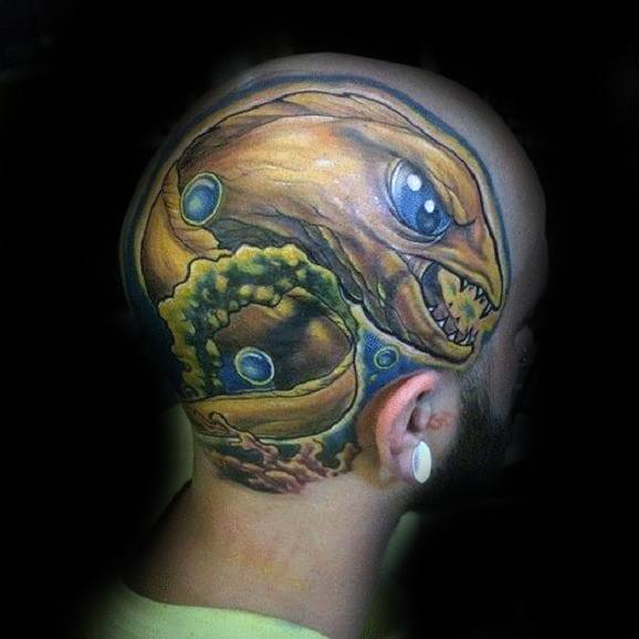 Mens Eel Tattoo With New School Design On Head