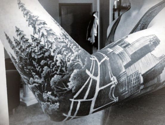 Men's Elbow Pine Tree Tattoo Styles