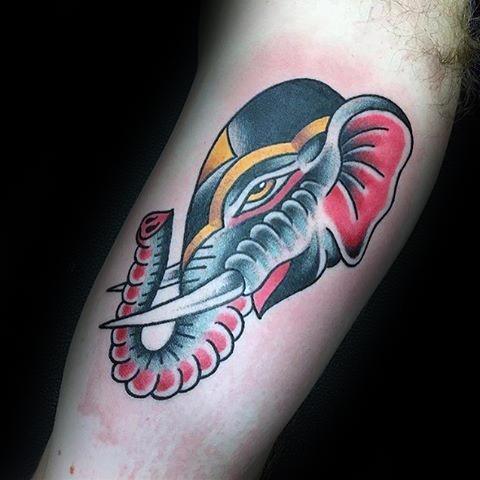 Mens Elephant Circus Tattoo Design Inspiration On Inner Arm Bicep