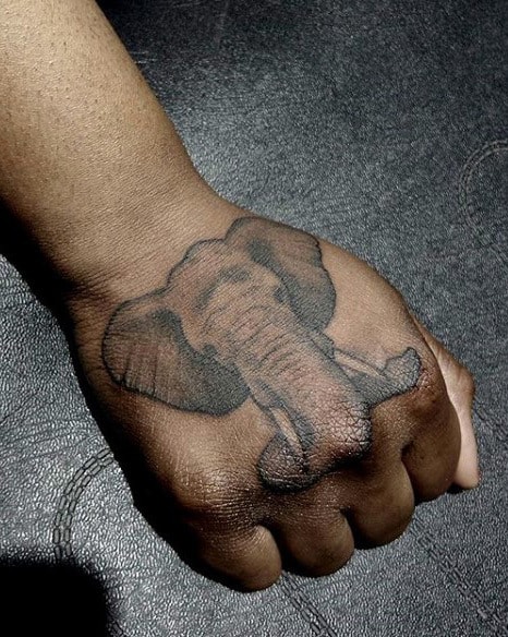 Mens Elephant Head Tattoo On Hands