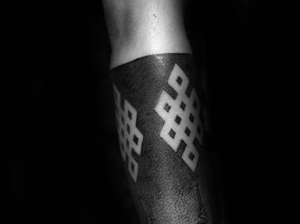 Mens Endless Knot Negative Space Blackwork Tattoo Sleeve