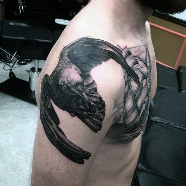 Mens Epic Flying Eagle Shoulder Tattoo Design Ideas