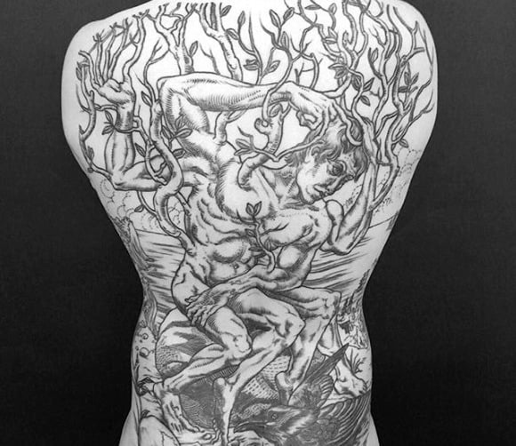 Mens Epic Full Back Tree Man Tattoo Design Inspiration