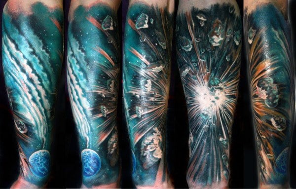 Mens Explosive Universe Tattoo On Forearms