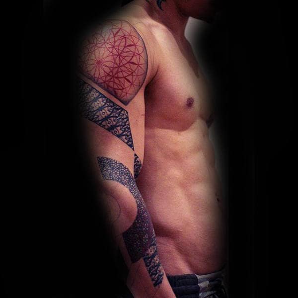 Mens Factal Geometric Full Arm Design Tattoo