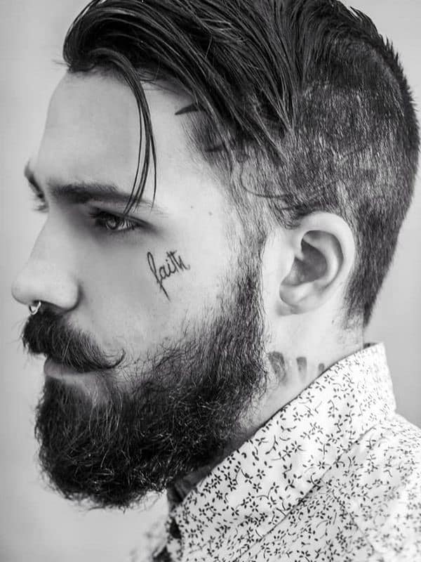 Mens Faith Word Cursive Face Tattoos