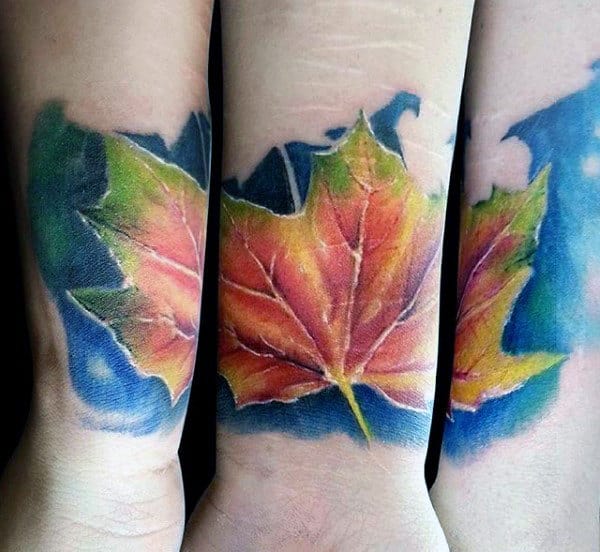 Mens Fall Leaf Watercolor Small Wrist Tattoos